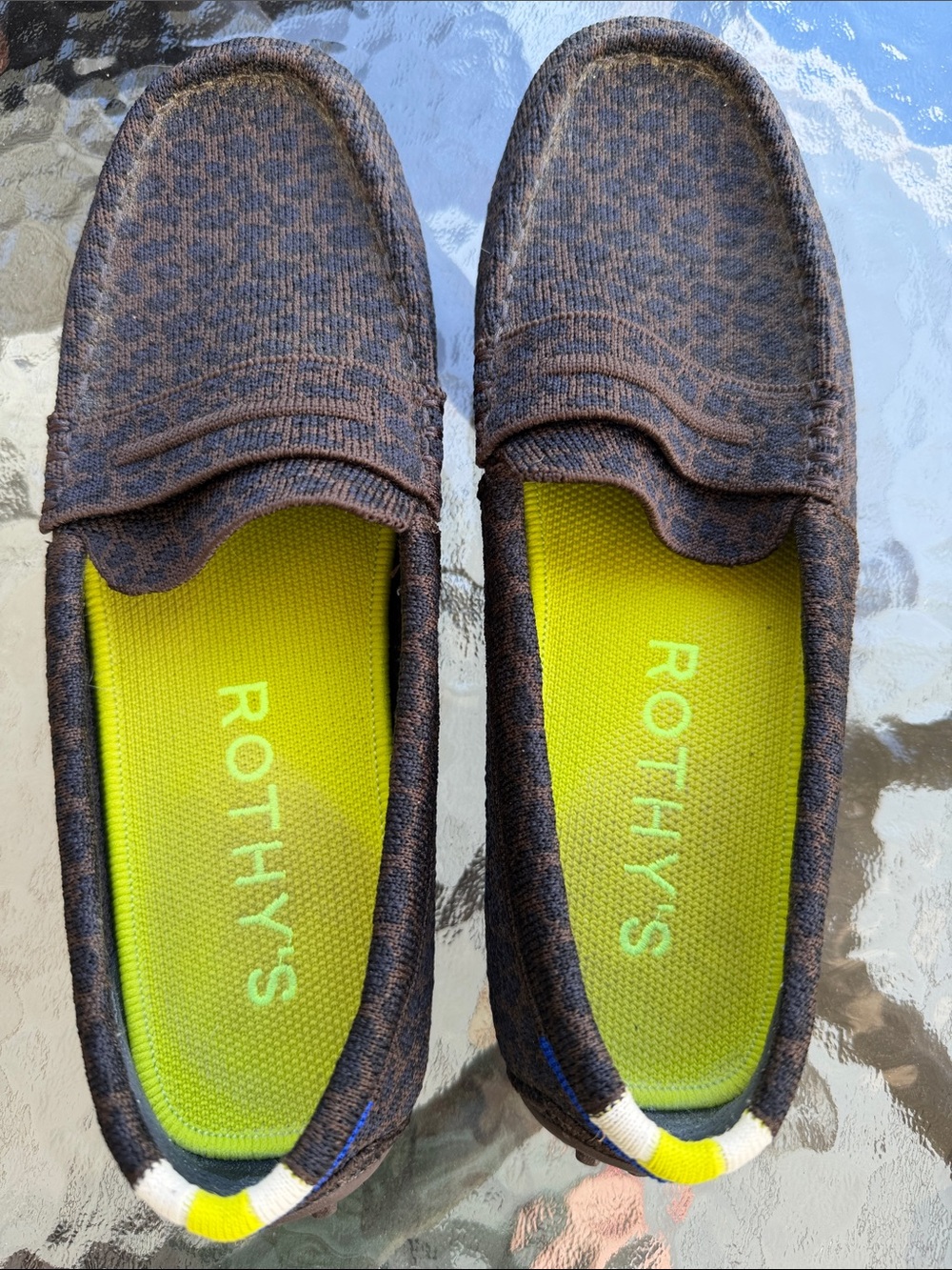 Rothy's Brown Knit Slip-On Loafers with Lime Insole